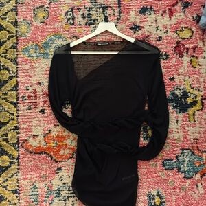 Black sheer a-line neck long sleeve !